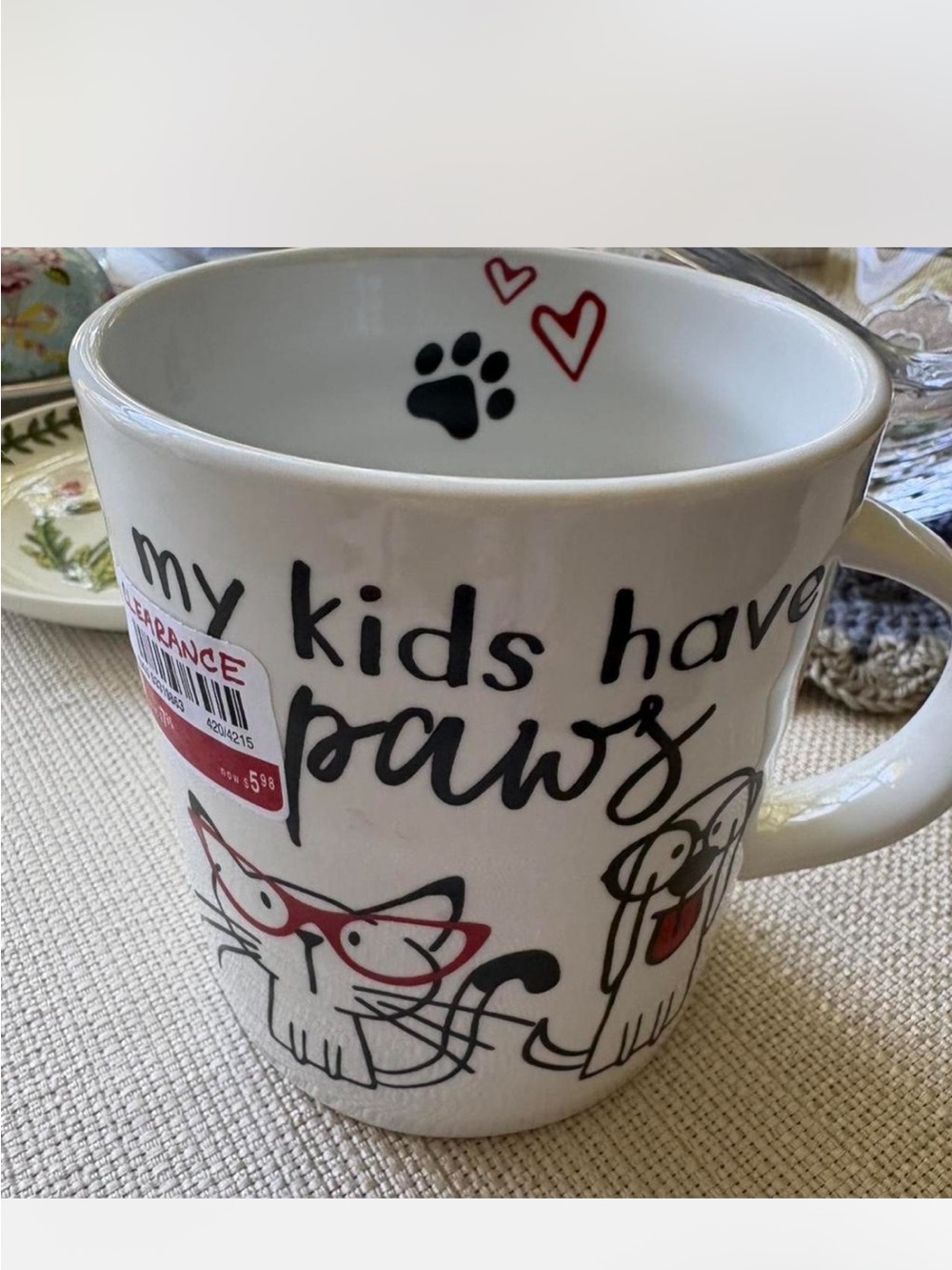 Pier 1 Ceramic Pet Mug with Cat & Dog Artwork - White, Black, Red